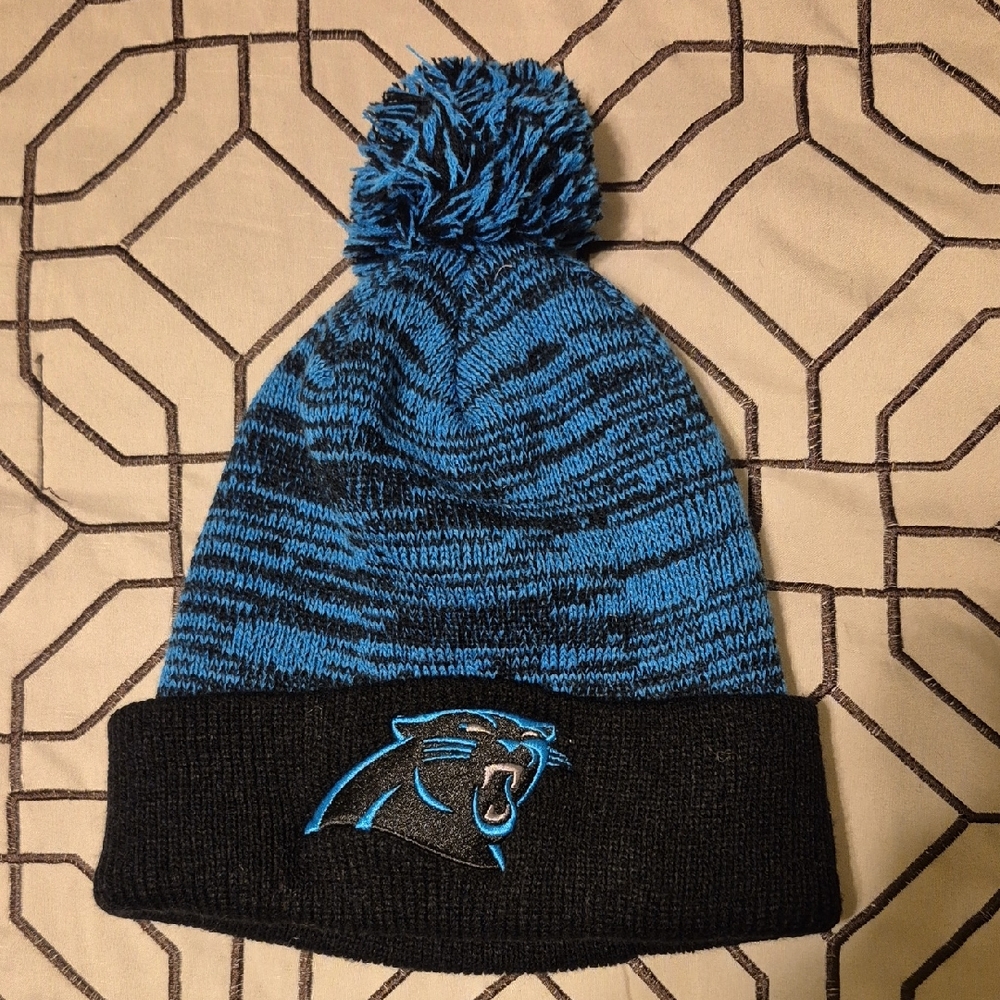 Carolina Panthers Blue and Black Pom-Pom Beanie